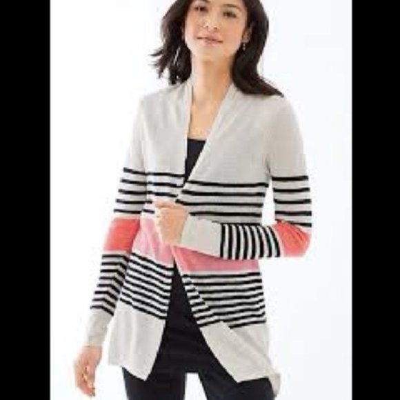 J. Jill Sweaters - J. Jill Linen Cardigan Striped Beige Pink Black